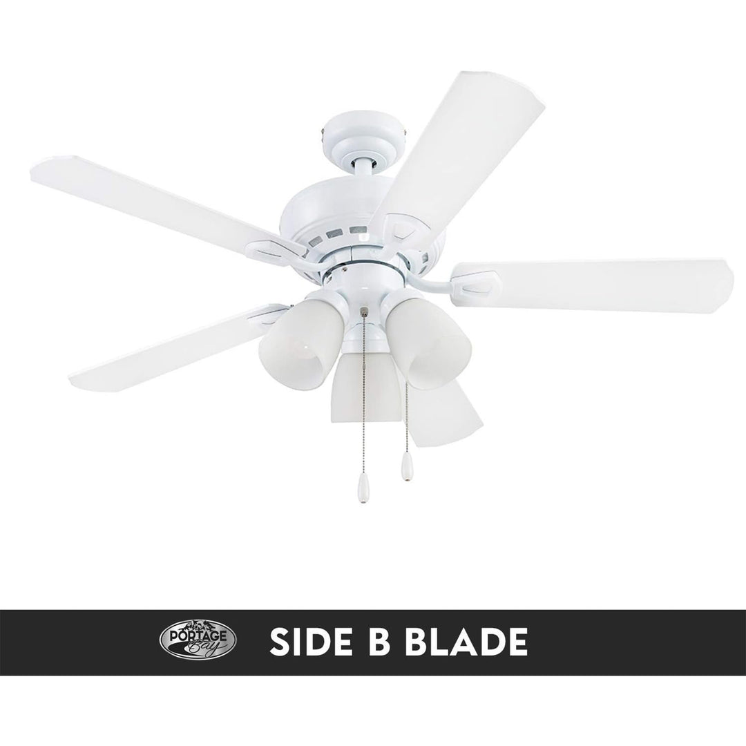 Portage Bay Miller Park Ceiling Fan w/ 5 Reversible Blades & Motor, 44", White - VMInnovations
