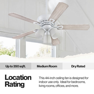 Portage Bay Miller Park Ceiling Fan w/ 5 Reversible Blades & Motor, 44", White - VMInnovations