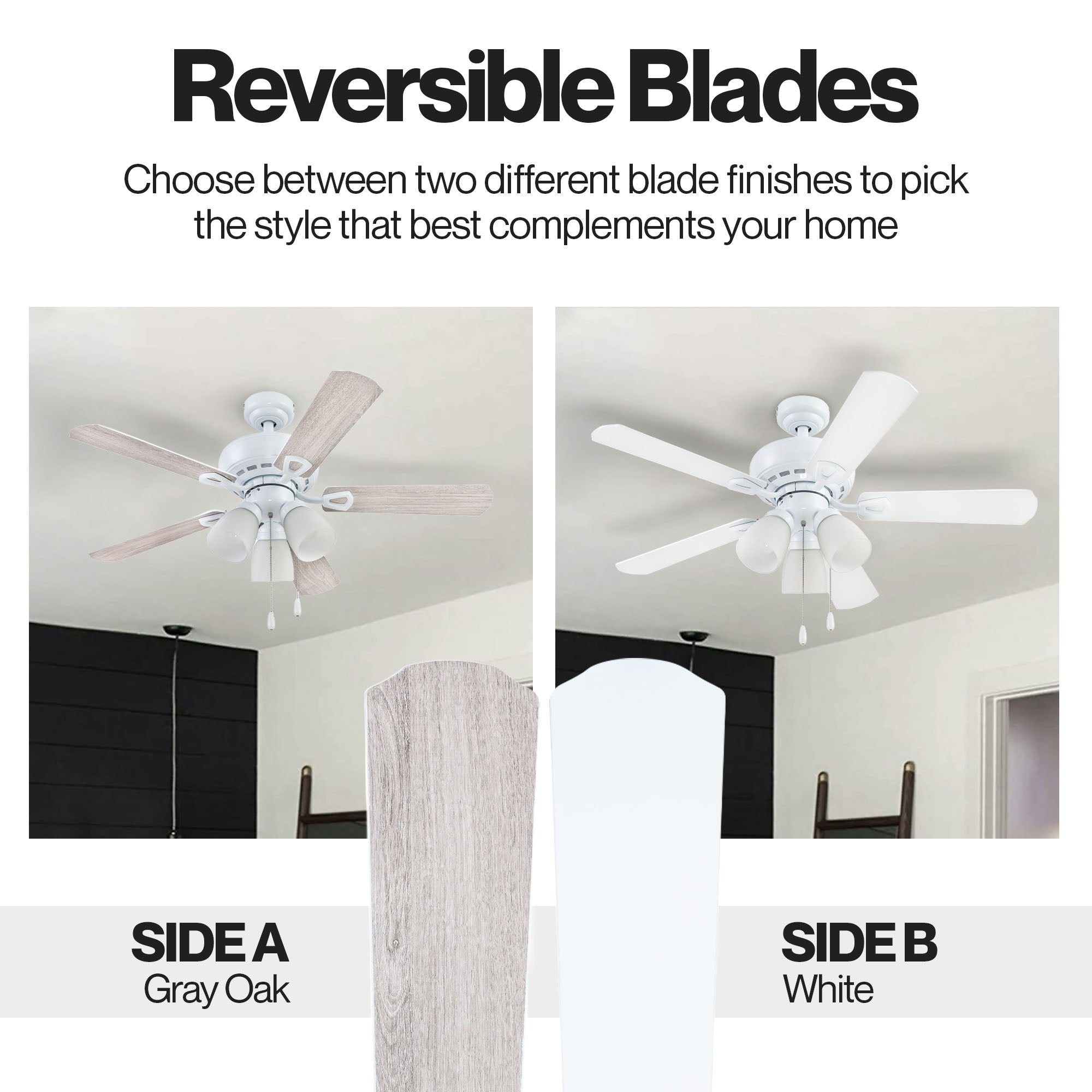 Portage Bay Miller Park Ceiling Fan w/ 5 Reversible Blades & Motor, 44", White - VMInnovations