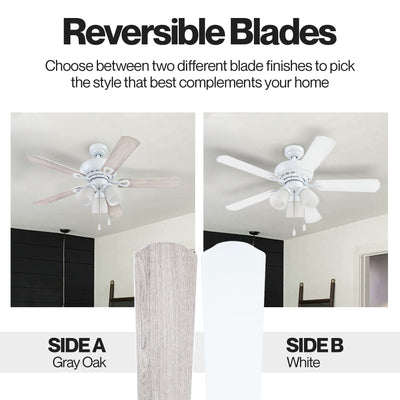 Portage Bay Miller Park Ceiling Fan w/ 5 Reversible Blades & Motor, 44", White - VMInnovations