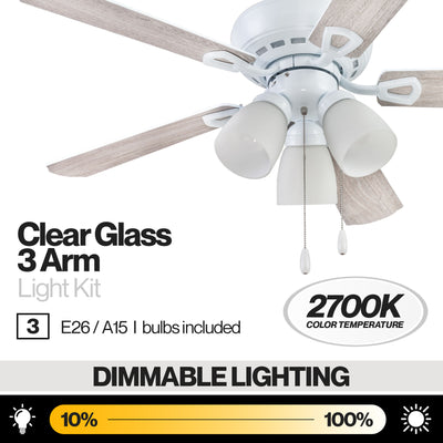 Portage Bay Miller Park Ceiling Fan w/ 5 Reversible Blades & Motor, 44", White - VMInnovations