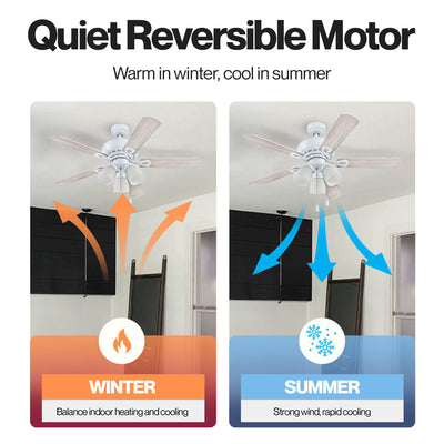 Portage Bay Miller Park Ceiling Fan w/ 5 Reversible Blades & Motor, 44", White - VMInnovations