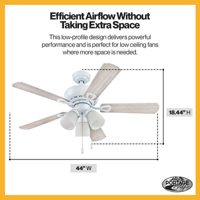 Portage Bay Miller Park Ceiling Fan w/ 5 Reversible Blades & Motor, 44", White - VMInnovations