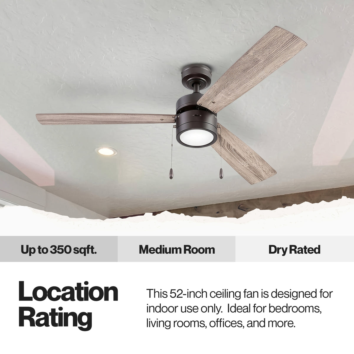 Portage Bay Madrona Indoor Ceiling Fan, Quiet, Reversible Motor, 52", Bronze - VMInnovations