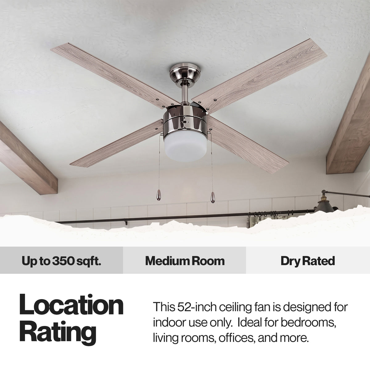 Portage Bay Madrona Indoor Ceiling Fan, Quiet, Reversible Motor, 52", Gun Metal - VMInnovations