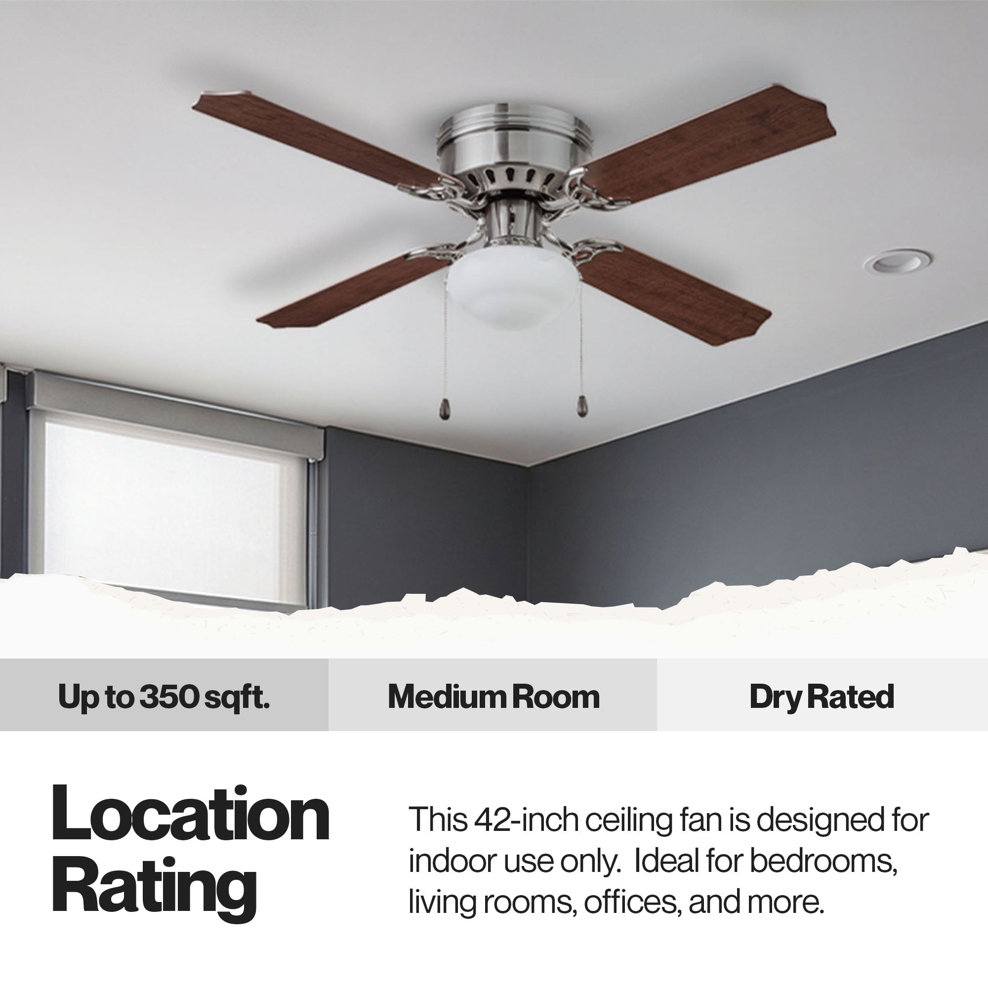 Portage Bay Indoor Ceiling Fan with Quiet, Reversible Motor, 42", Brushed Nickel - VMInnovations