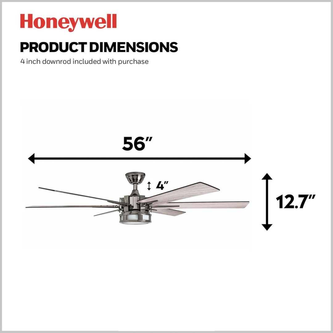 Honeywell Ceiling Fan, Quiet Motor & Remote, 56", Matte Nickel (For Parts) - VMInnovations