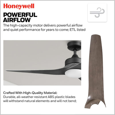 Honeywell Lynton 52" Ceiling Fan w/ Remote, & Reversible Blades Black (Open Box)