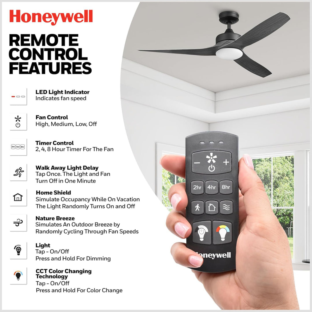 Honeywell Lynton 52" Ceiling Fan w/ Remote, & Reversible Blades Black (Open Box)