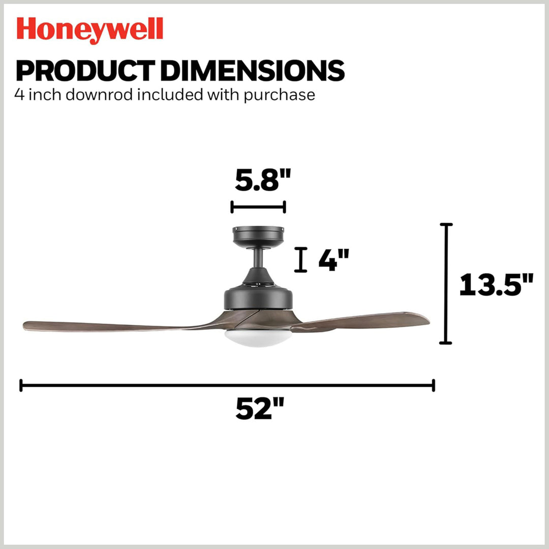 Honeywell Lynton 52" Ceiling Fan w/ Remote, & Reversible Blades Black (Open Box)