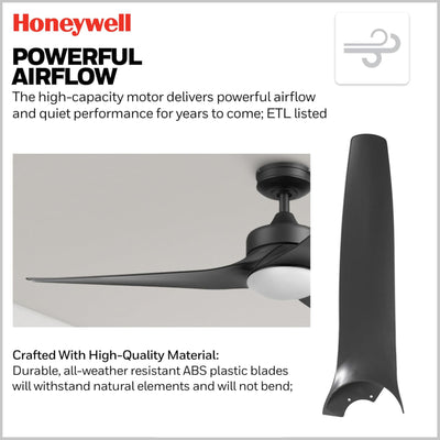 Honeywell Lynton 52" Ceiling Fan w/ Remote, & Reversible Blades, Matte Black - VMInnovations