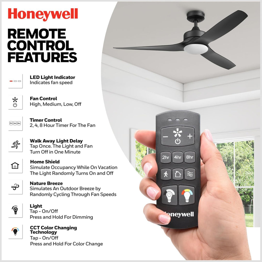 Honeywell Lynton 52" Ceiling Fan w/ Remote, & Reversible Blades Black (Open Box)