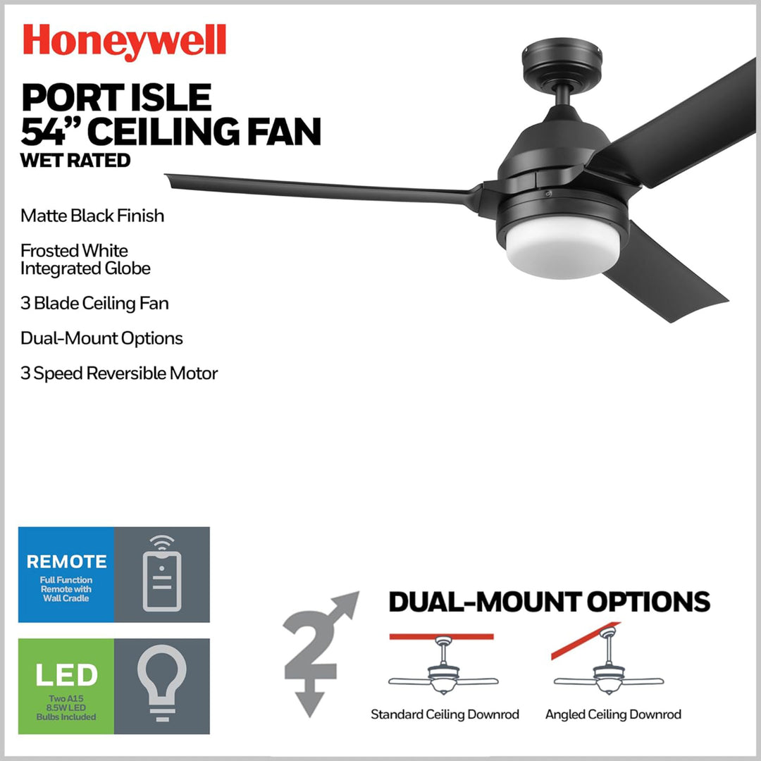 Honeywell Port Isle Modern Outdoor Ceiling Fan, Light & Remote Control(Open Box)
