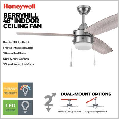 Honeywell Berryhill Ceiling Fan, Quiet Motor and Pull Chain, 48" (Open Box)