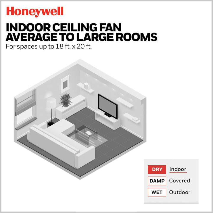 Honeywell Berryhill Ceiling Fan, Quiet Motor and Pull Chain, 48", Brushed Nickel