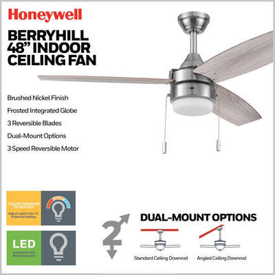 Honeywell Berryhill Ceiling Fan, Quiet Motor and Pull Chain, 48" (Open Box)