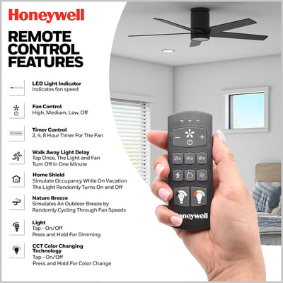 Honeywell Graceshire 52” Ceiling Fan with LED Light and Remote, Black (Open Box) - VMInnovations