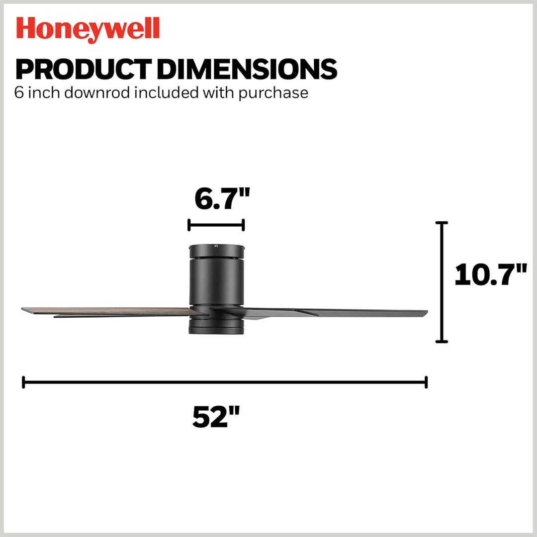 Honeywell Graceshire 52” Ceiling Fan with LED Light and Remote, Matte Black