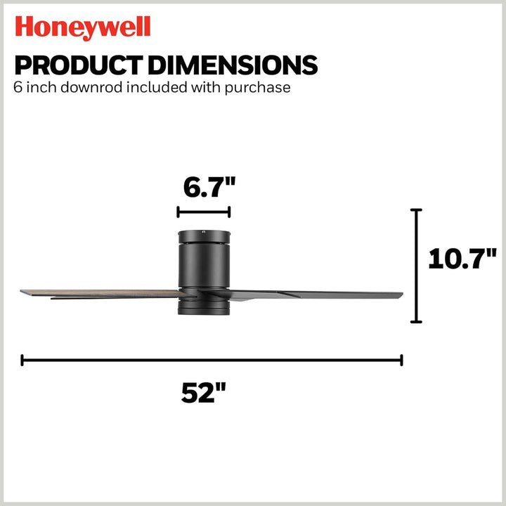 Honeywell Graceshire 52” Ceiling Fan with LED Light and Remote, Matte Black