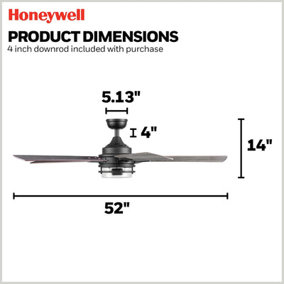 Honeywell Myers Park 52" Ceiling Fan w/ Remote, & Reversible Blades, (For Parts) - VMInnovations