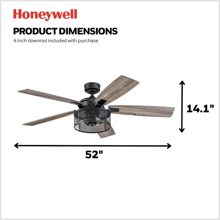 Honeywell Carnegie 52" Ceiling Fan, Quiet Motor and Remote Control (Open Box)