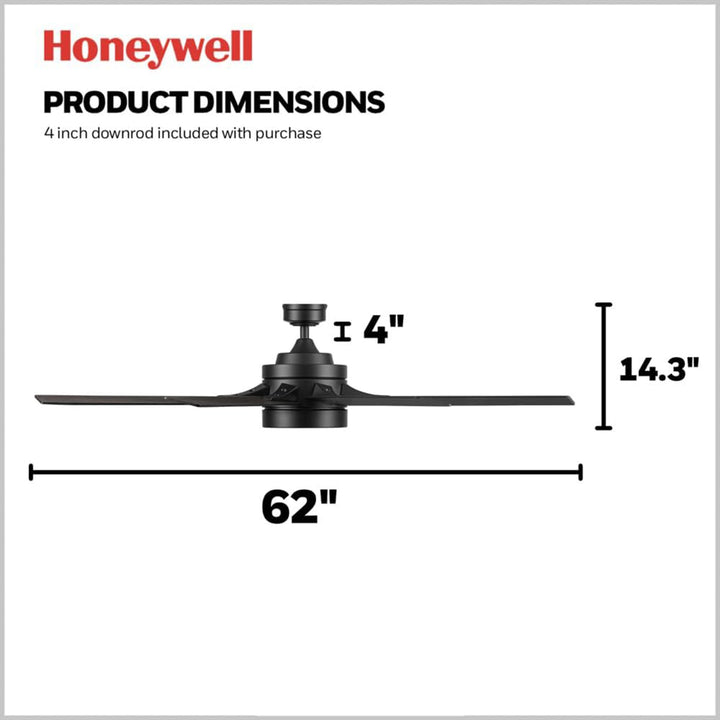 Honeywell Xerxes 62" Ceiling Fan w/ Remote Control, & Reversible Blades, Black