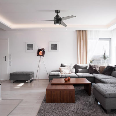 Honeywell 52" Indoor Ceiling Fan Light, Remote, 3 Blade, Dual Mount, Matte Black - VMInnovations