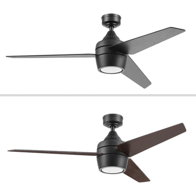Honeywell 52" Indoor Ceiling Fan Light, Remote, 3 Blade, Dual Mount, Matte Black - VMInnovations