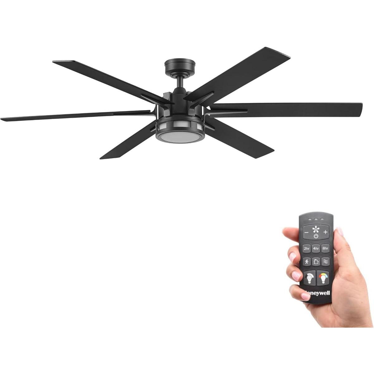 Honeywell Ceiling Fan, Color Changing LED & Remote Control, 60", Black(Open Box) - VMInnovations