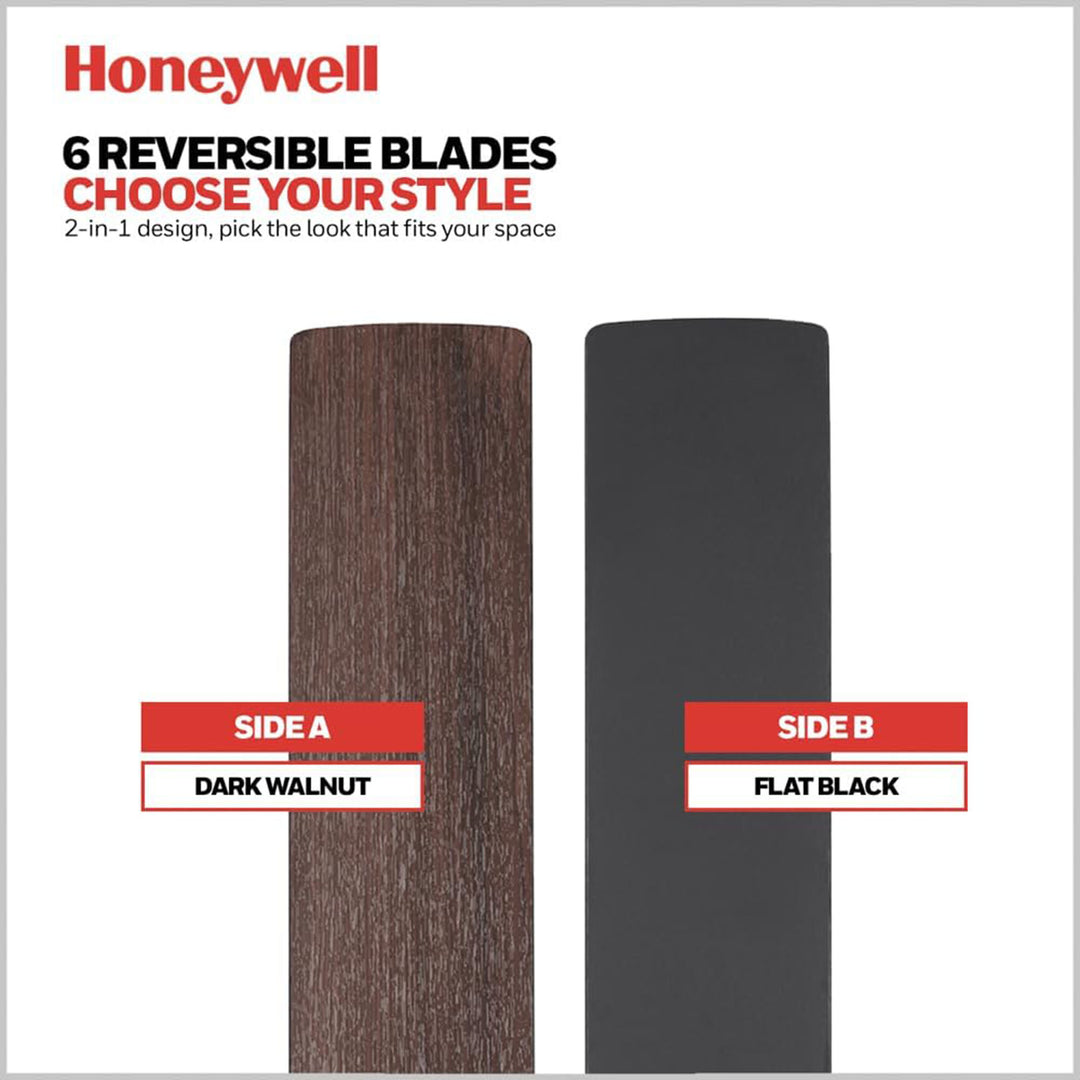 Honeywell Ceiling Fan, Color Changing LED & Remote Control, 60", Black(Open Box)