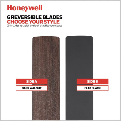 Honeywell Ceiling Fan, Color Changing LED & Remote Control, 60", Black(Open Box) - VMInnovations