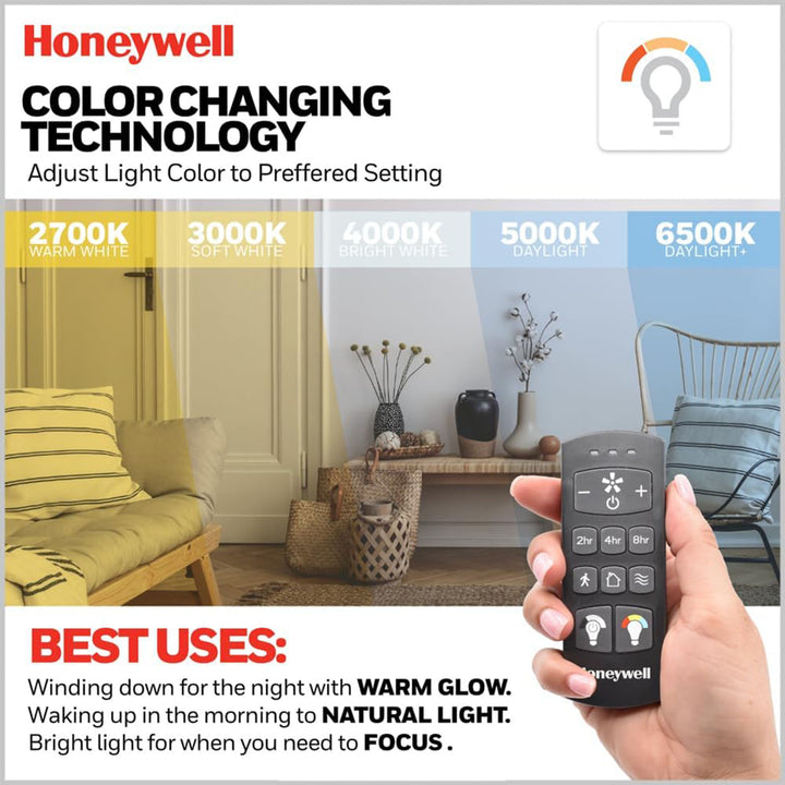 Honeywell Ceiling Fan, Color Changing LED & Remote Control, 60", Black(Open Box)