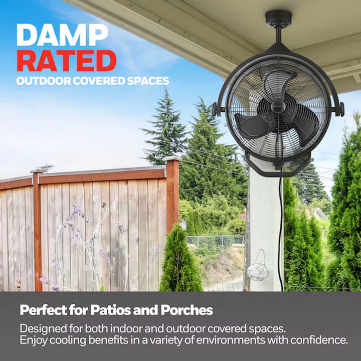 Honeywell Garage Ceiling Fan, 18” 3 Speed Indoor Outdoor Mount Fan, Matte Black