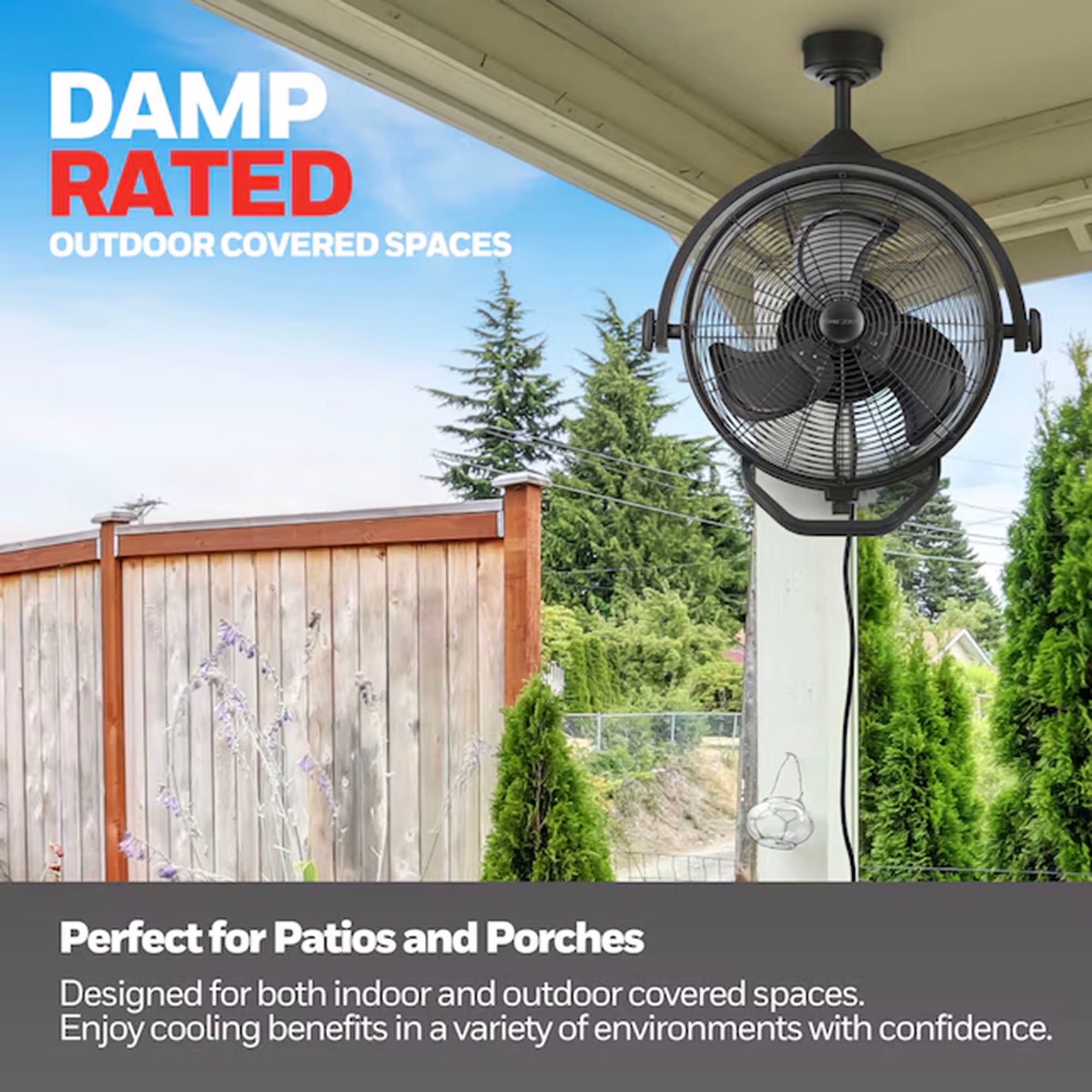 Honeywell Garage Ceiling Fan, 18” 3 Speed Indoor Outdoor Fan,Matte Blk(Open Box) - VMInnovations