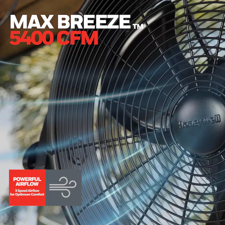 Honeywell Garage Ceiling Fan, 18” 3 Speed Indoor Outdoor Mount Fan, Matte Black