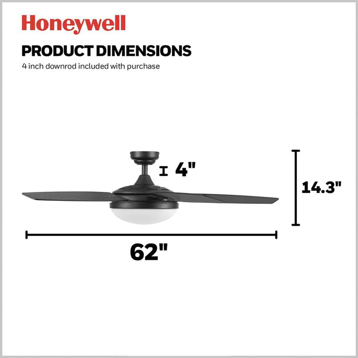 Honeywell 48" Ceiling Fan, LED Light, Remote Control, Carmel, Black (Open Box)