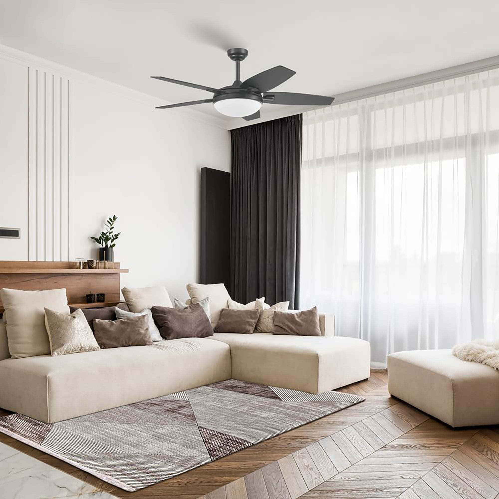 Honeywell 48" Ceiling Fan, LED Light, Remote Control, Carmel, Black (Open Box)