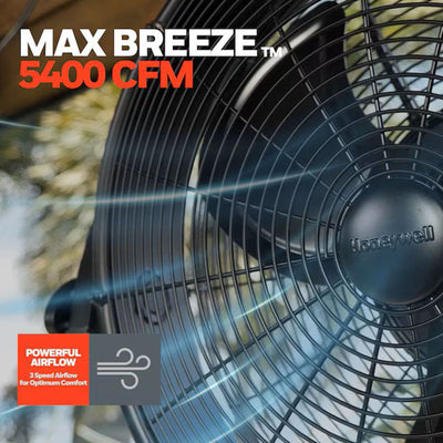 Honeywell Outdoor Wall Fan Remote Quiet 18" XL Mount Adjustable, Matte Black - VMInnovations