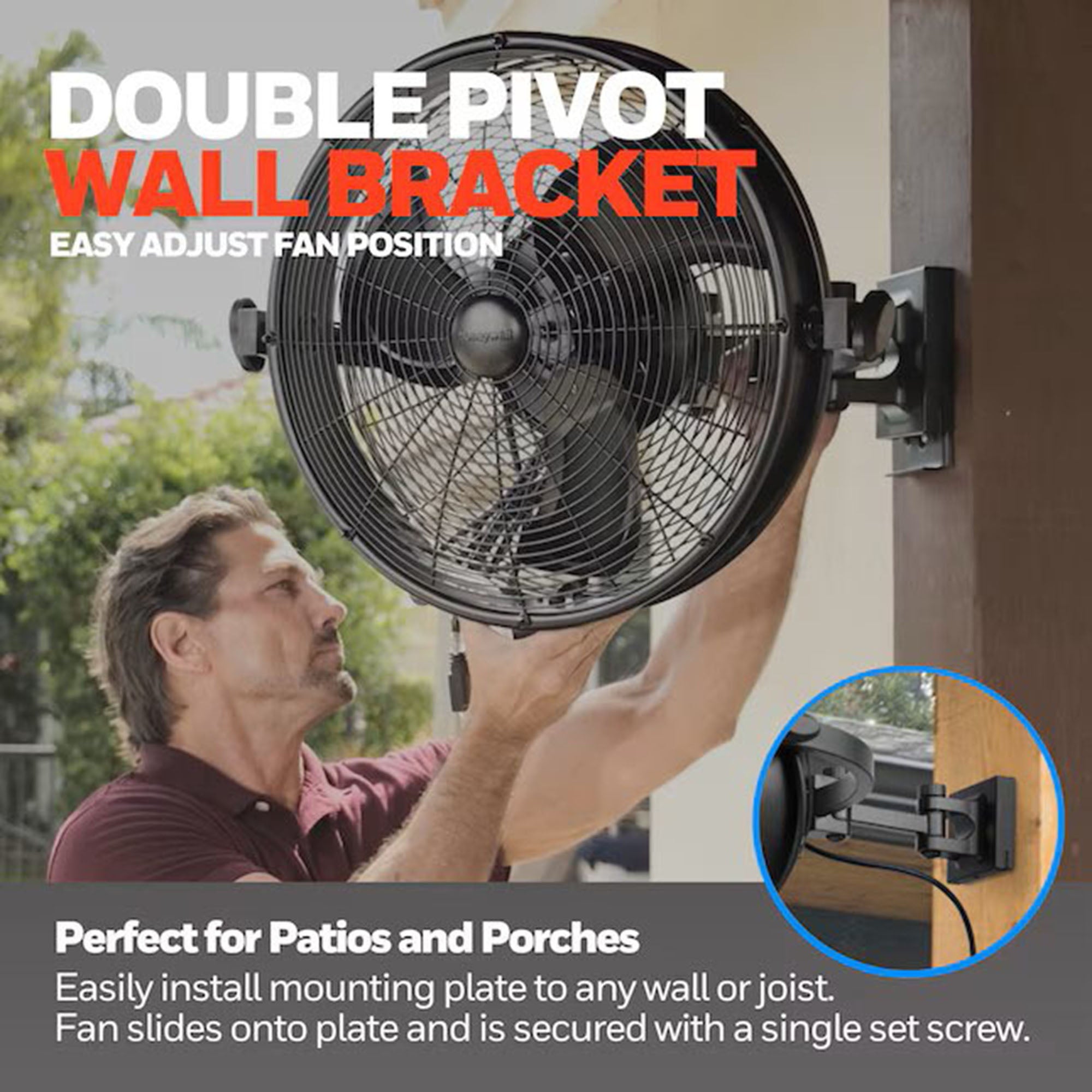 Honeywell Outdoor Wall Fan Remote Quiet 18" XL Mount Adjustable, Matte Black - VMInnovations
