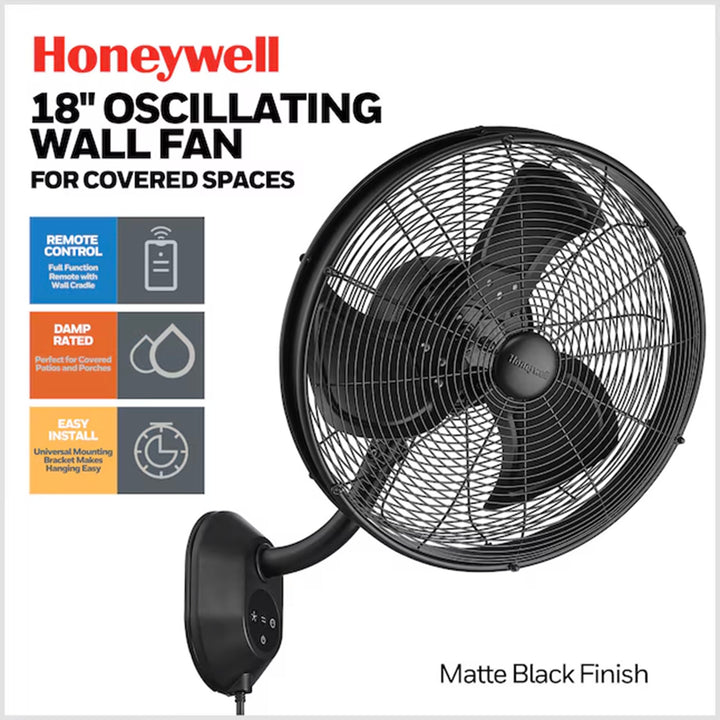 Honeywell 18" Wall Mount Outdoor Oscillating Airflow Fan and Remote (Used)