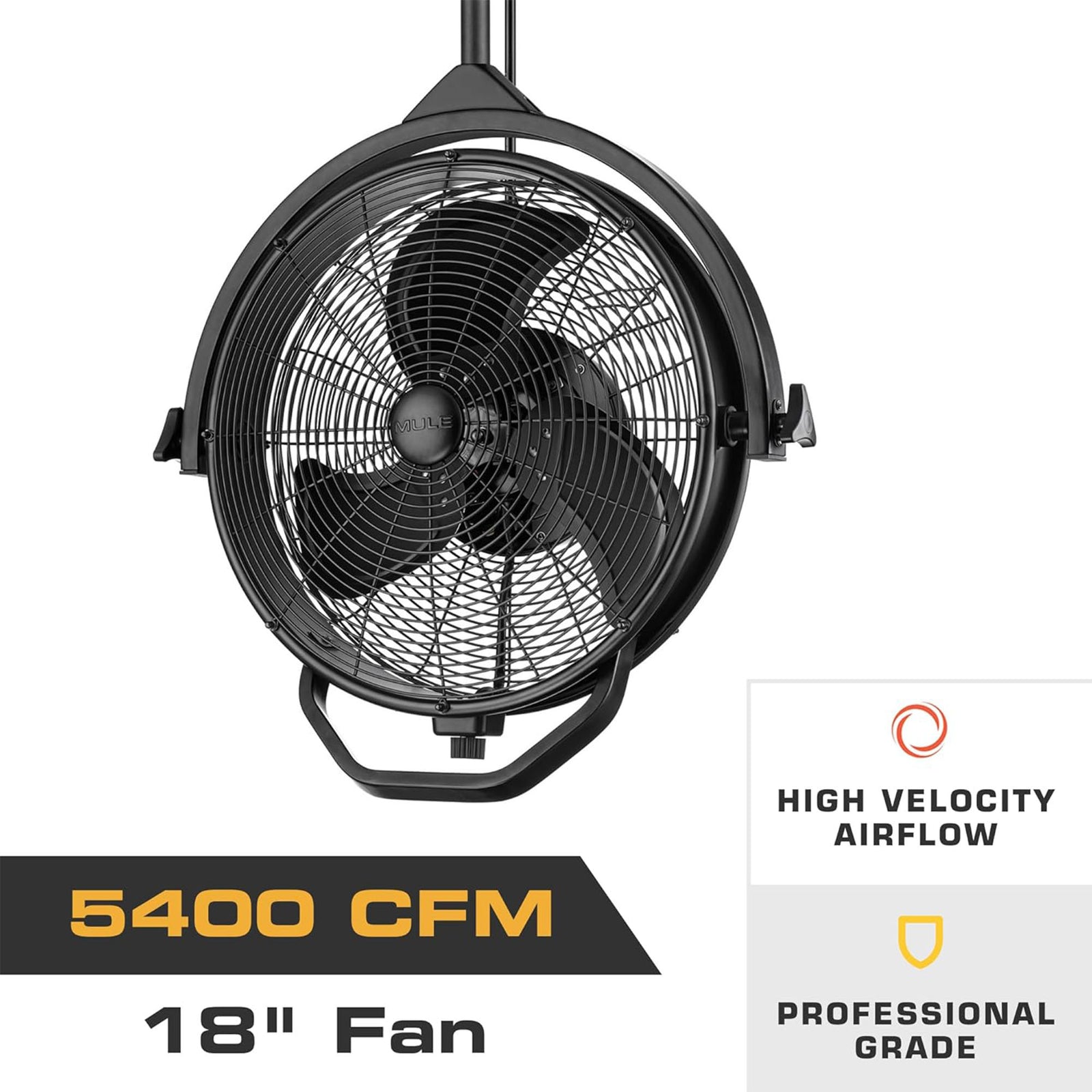 Mule Rugged Outdoor 18" Fan, Dual Height Ceiling Mounting Options, 3-Prong Plug - VMInnovations