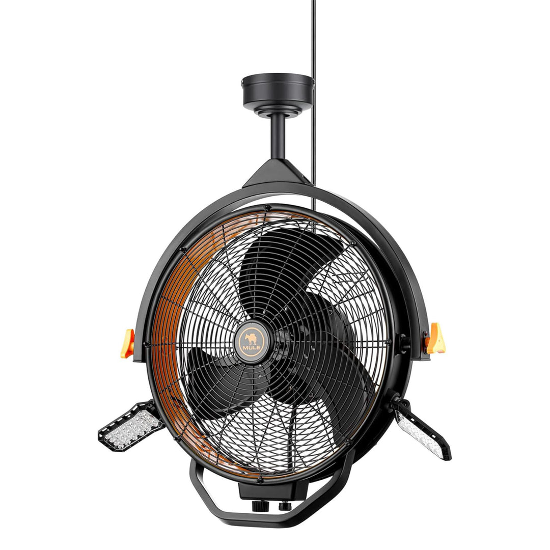 Mule 18" Garage Fan w/Work Lights Dual Height Ceiling Mounting Options(Open Box)
