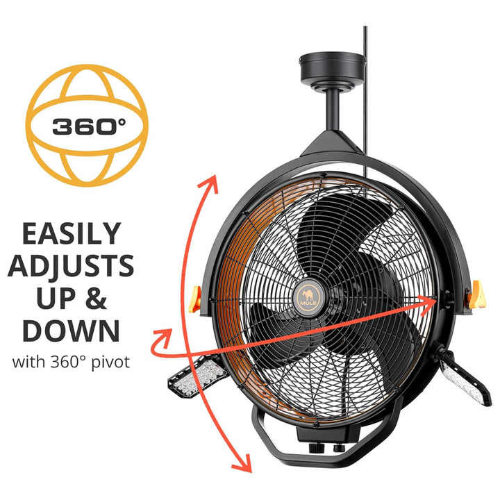 Mule 18" Garage Fan w/Work Lights Dual Height Ceiling Mounting Options(Open Box)
