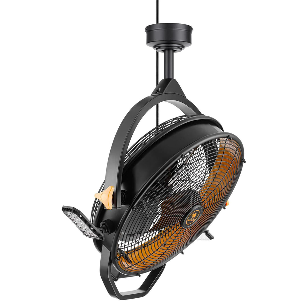 Mule 18" Garage Fan w/Work Lights Dual Height Ceiling Mounting Options(Open Box)
