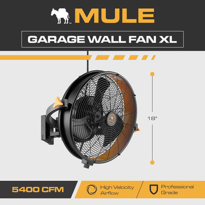 Mule 18" Garage Wall Fan XL, Wall Mount, 120-Degree Swivel, 3-Speed, Black Matte