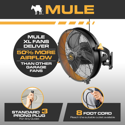 Mule 18" Garage Wall Fan XL, Wall Mount, 120-Degree Swivel, 3-Speed, Black Matte