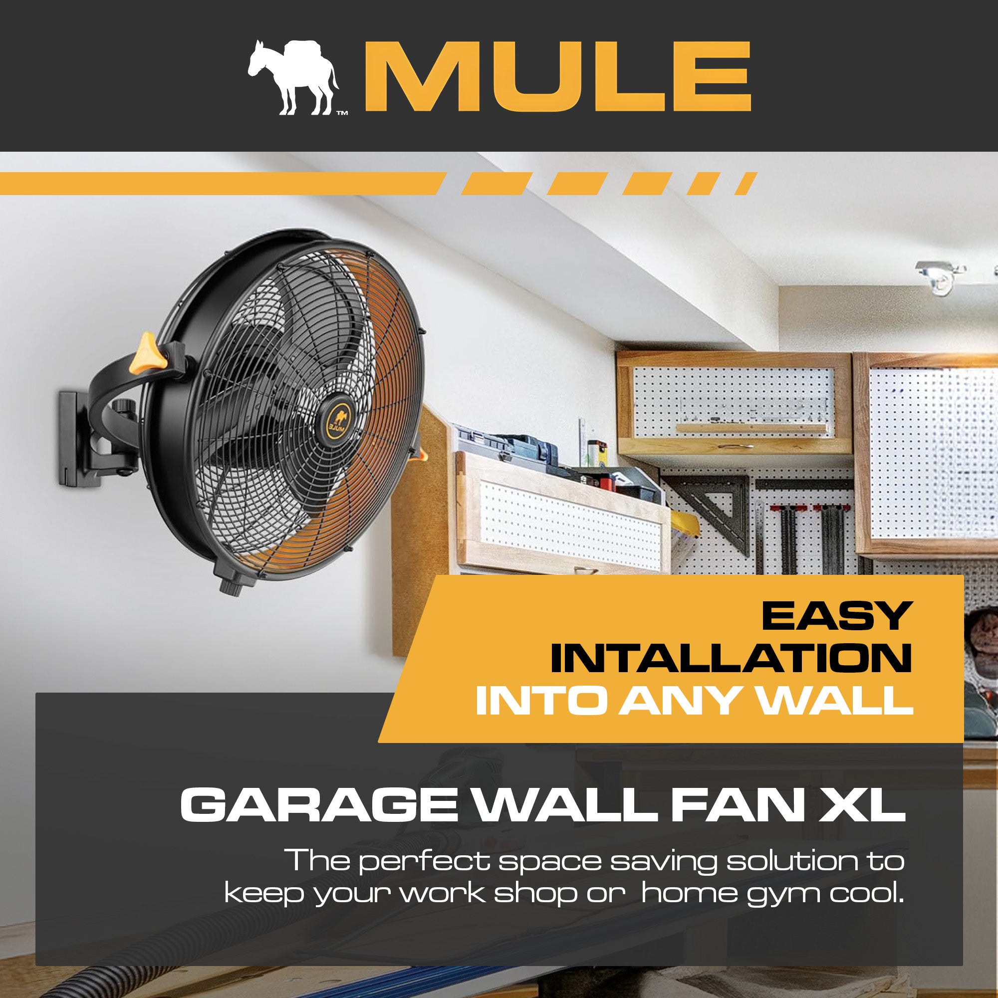Mule 18" Garage Wall Fan XL, Wall Mount, 120-Degree Swivel, 3-Speed, Black Matte