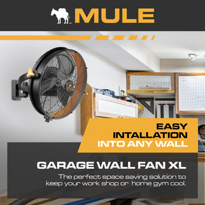 Mule 18" Garage Wall Fan XL, Wall Mount, 120-Degree Swivel, 3-Speed, Black Matte