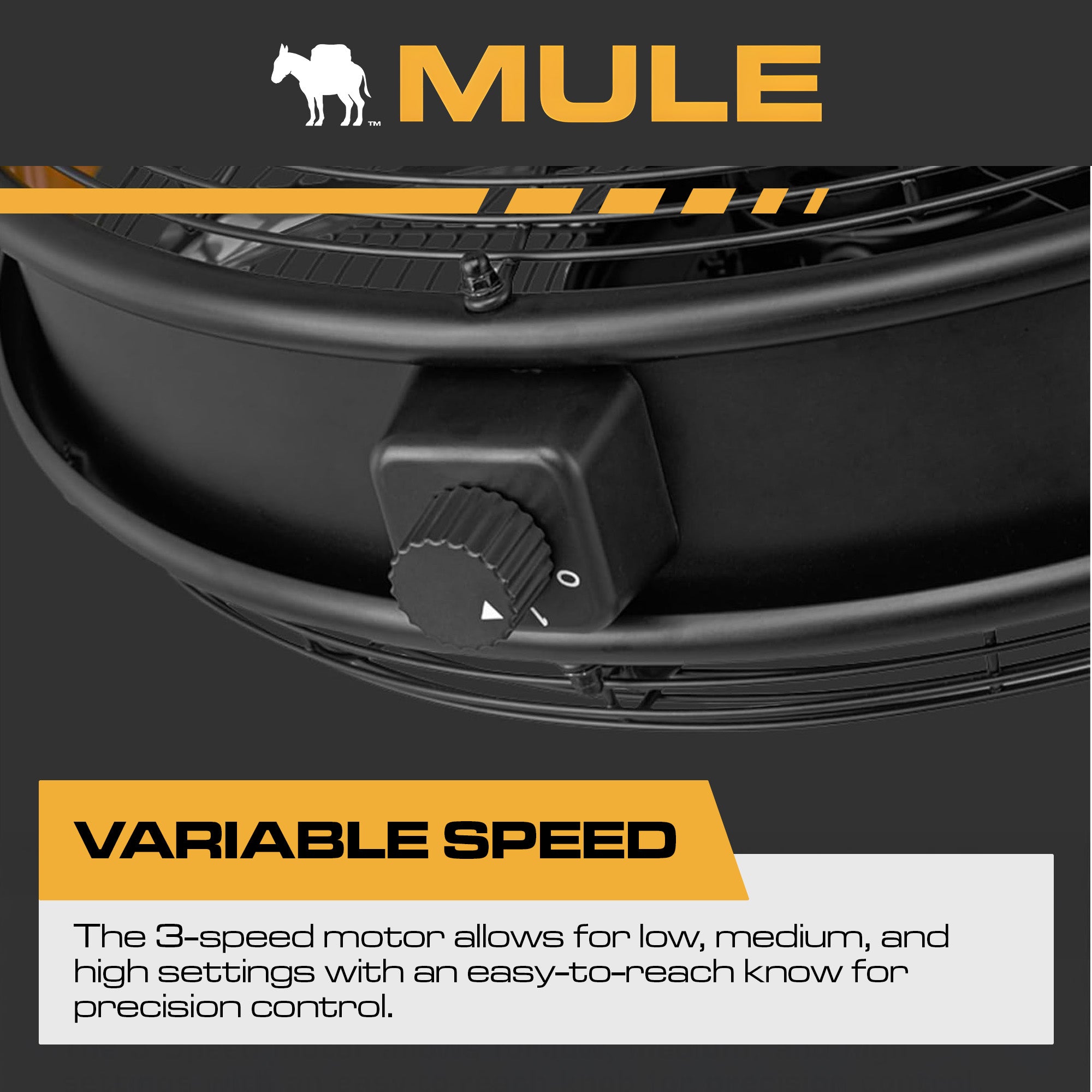 Mule 18" Garage Wall Fan XL, Wall Mount, 120-Degree Swivel, 3-Speed, Black Matte