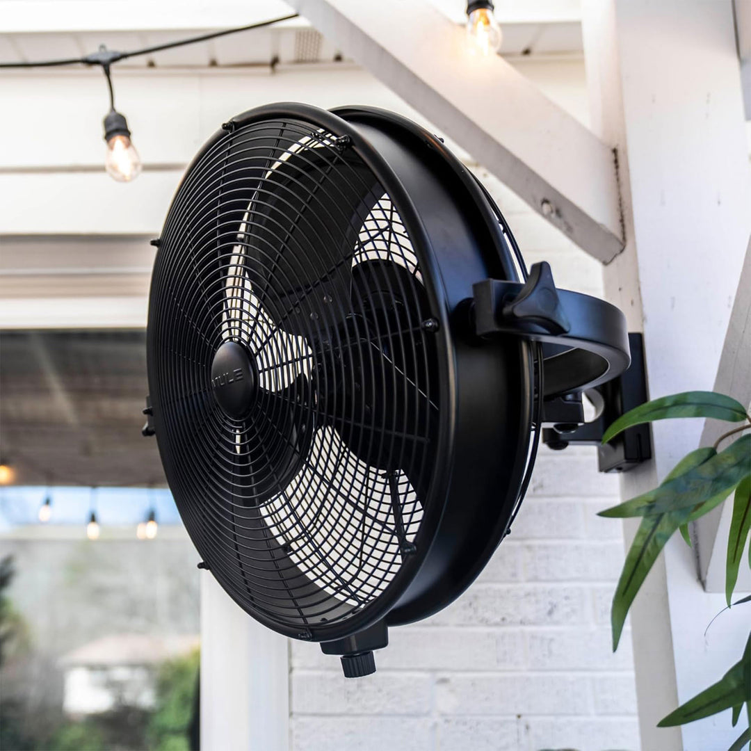 Mule 18 Inch Adjustable Outdoor Wall Fan Extended Arm 3 Speed, Damp Rated (Used)